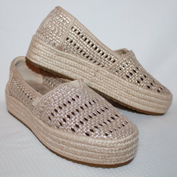 Toms Valencia Platform Espadrilles Women's Champagne Metallic Size 8.5 NWOT - Picture 1 of 12